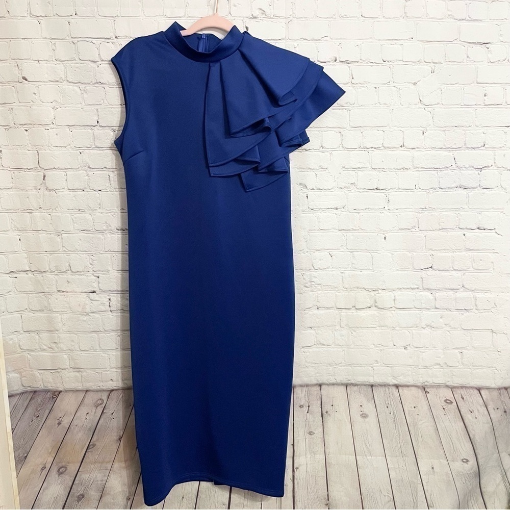 Blue Ruffle Sleeveless BodyCon Pencil Dress Size Medium